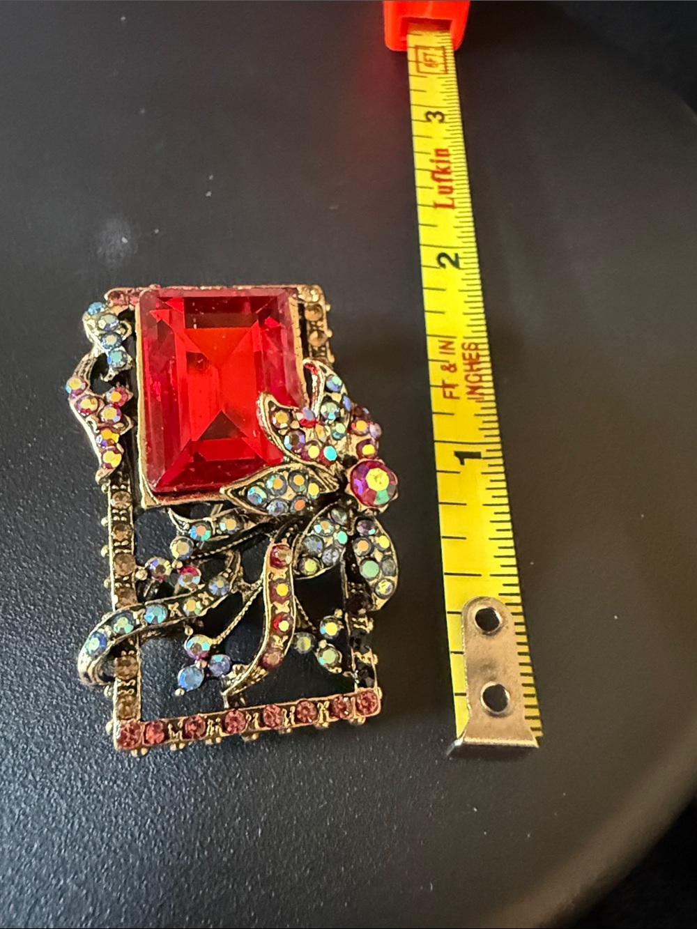Red Crystal Statement Brooch – Gold-Tone Floral Design